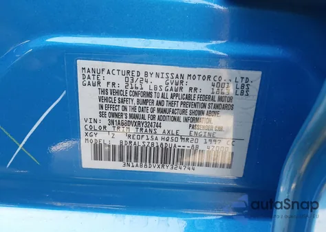 2024 Nissan Sentra Sr Xtronic Cvt z USA, uszkodzony, nr VIN 3N1AB8DVXRY324744